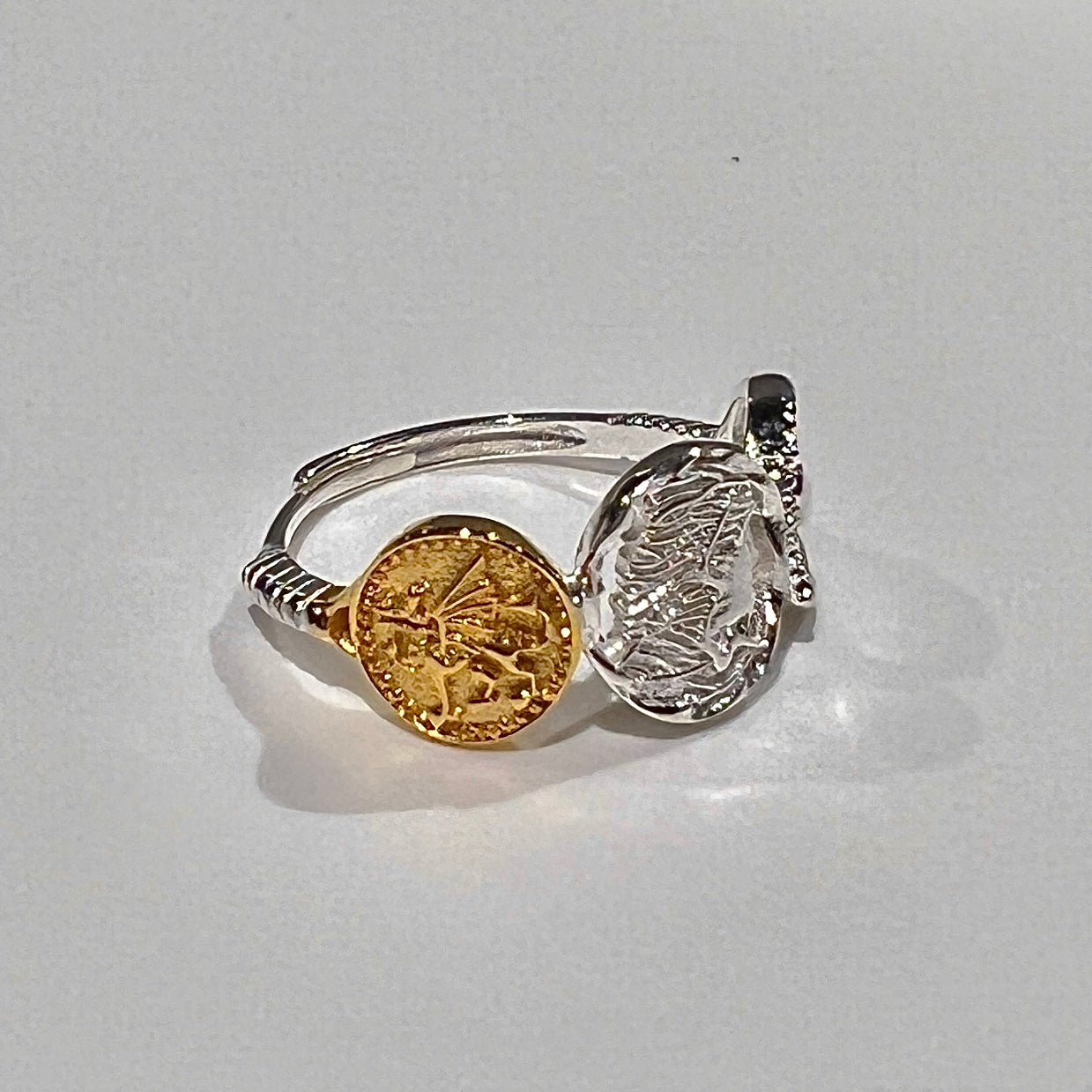 «TRIPLE COIN BAND» — Adjustable Sterling Silver Ring with Gold & Silver Ancient Coin Accents