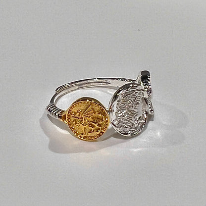 «TRIPLE COIN BAND» — Adjustable Sterling Silver Ring with Gold & Silver Ancient Coin Accents