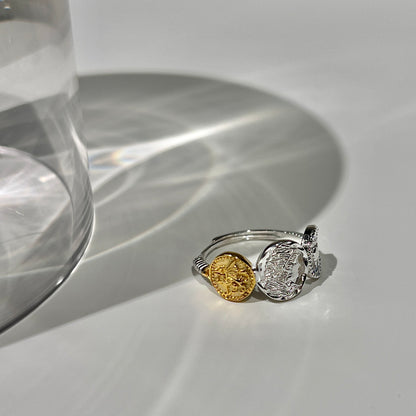«TRIPLE COIN BAND» — Adjustable Sterling Silver Ring with Gold & Silver Ancient Coin Accents