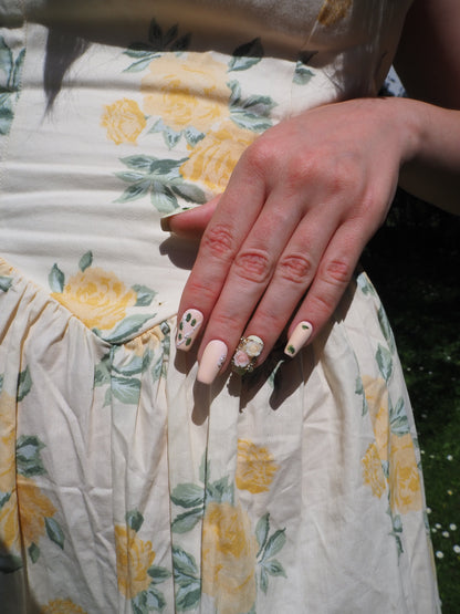 «ROSE BLUSH DREAMS»- Pink & Yellow Press-On Nails with 3D Rose Flower Design, Romantic Floral Nails, Summer Nails