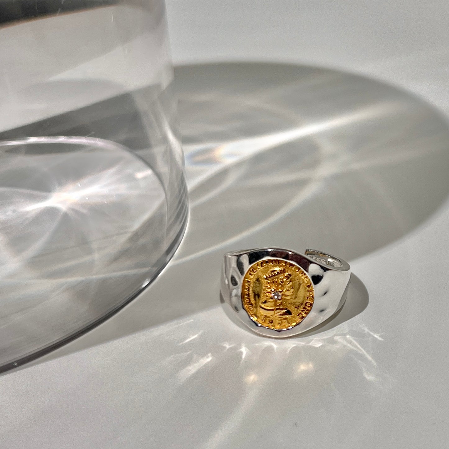 «ROMAN COIN RING» — Adjustable Sterling Silver Band with Gold Vintage Medallion