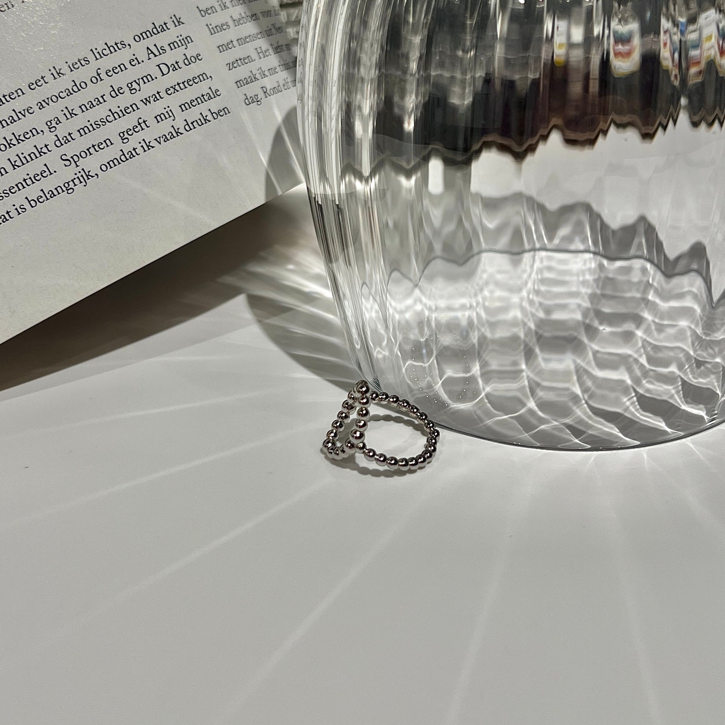 «OVAL BEAD RING» — Dainty Beaded Oval Open Ring