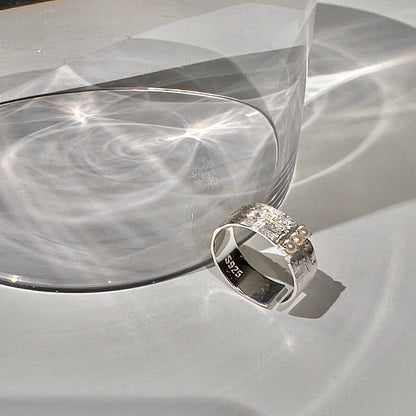 «LUNAR PEARL TEXTURE RING»- Sterling Silver Textured Band Ring with Mini Pearl Accents
