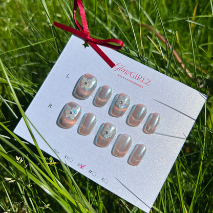 «AURORA WINGS NAILS»– Iridescent Butterfly Press-On Nails in Blue Purple Chrome, 3D Fairycore Nails, Handmade & Reusable