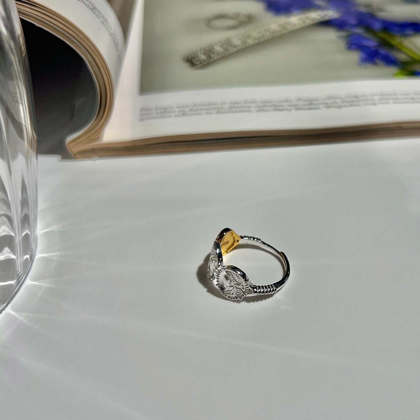 «TRIPLE COIN BAND» — Adjustable Sterling Silver Ring with Gold & Silver Ancient Coin Accents