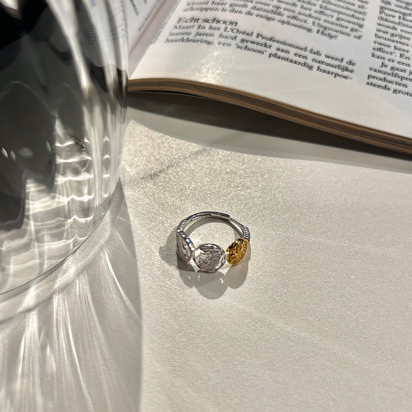 «TRIPLE COIN BAND» — Adjustable Sterling Silver Ring with Gold & Silver Ancient Coin Accents