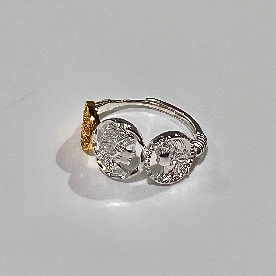 «TRIPLE COIN BAND» — Adjustable Sterling Silver Ring with Gold & Silver Ancient Coin Accents