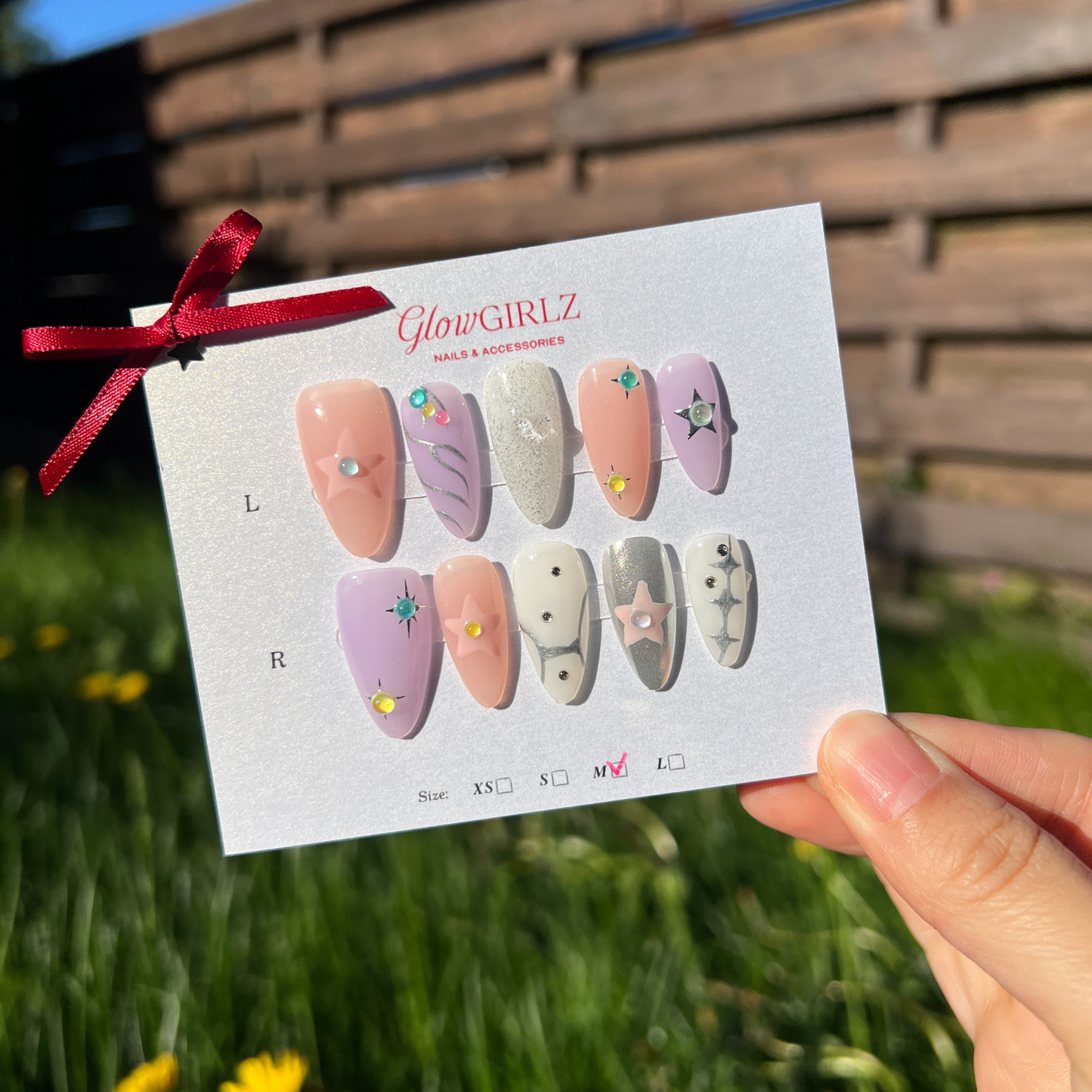 «CELESTIAL DREAM STAR NAILS»– Purple & Pink Galaxy Press-On Nails with 3D Stars, Glitter & Crystals, Reusable Handmade Nail Set