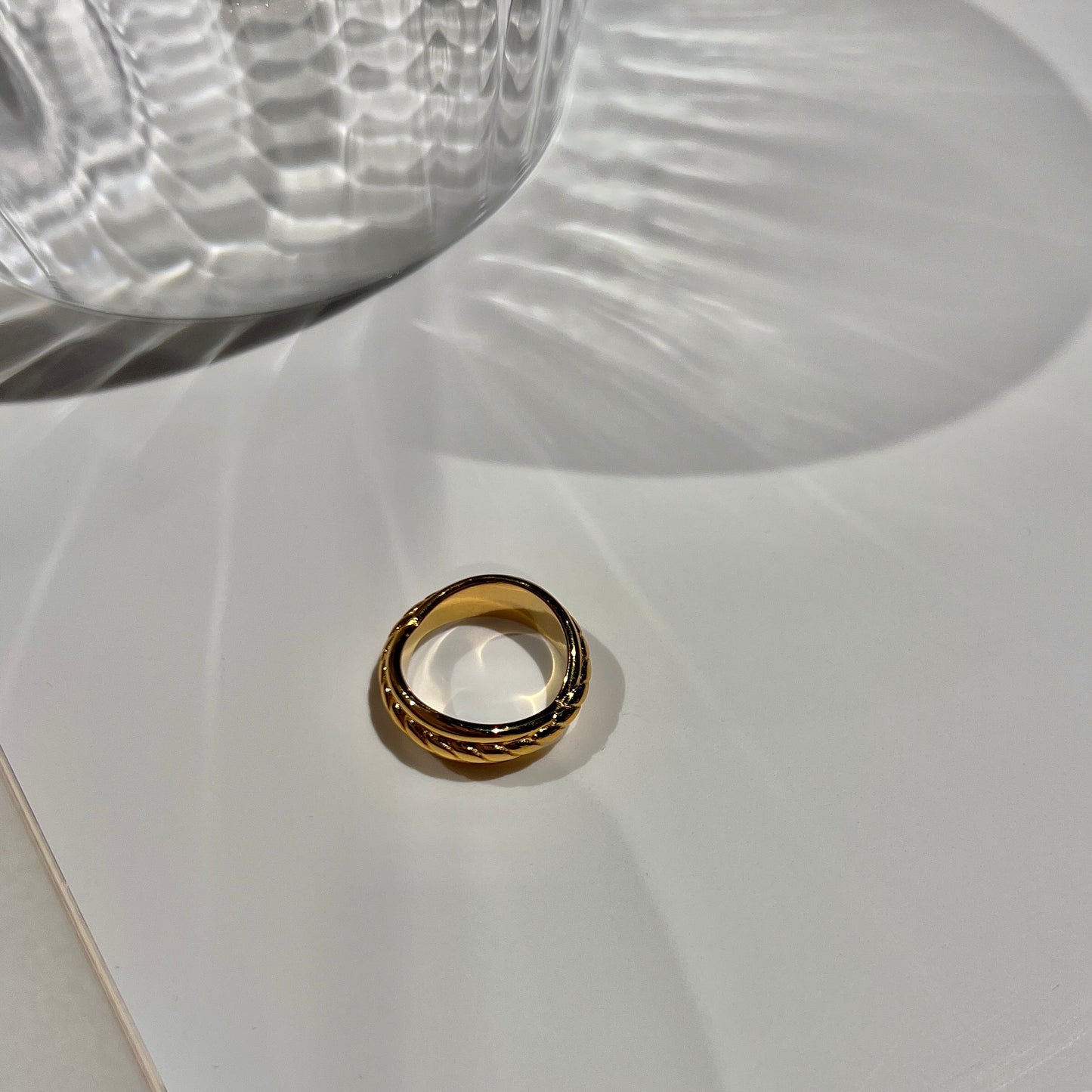 «GOLD TWIST DOME RING» — Sculpted Dome Band with Braided Detail