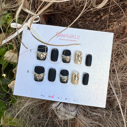 «MIDNIGHT SPARK MATTE»– Matte Black Press-On Nails with Silver Glitter Accents, Elegant & Unique Nail Design, Matte Black Glitter Press-On Nails, Elegant Reusable Fake Nails for Night Out & Glam Looks