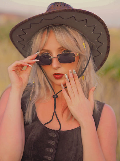 «WILD WEST BABE NAILS»- Pink Animal Print Press-On Nails with Cross Charms, Sweet Goth Style, Zebra Print Nails